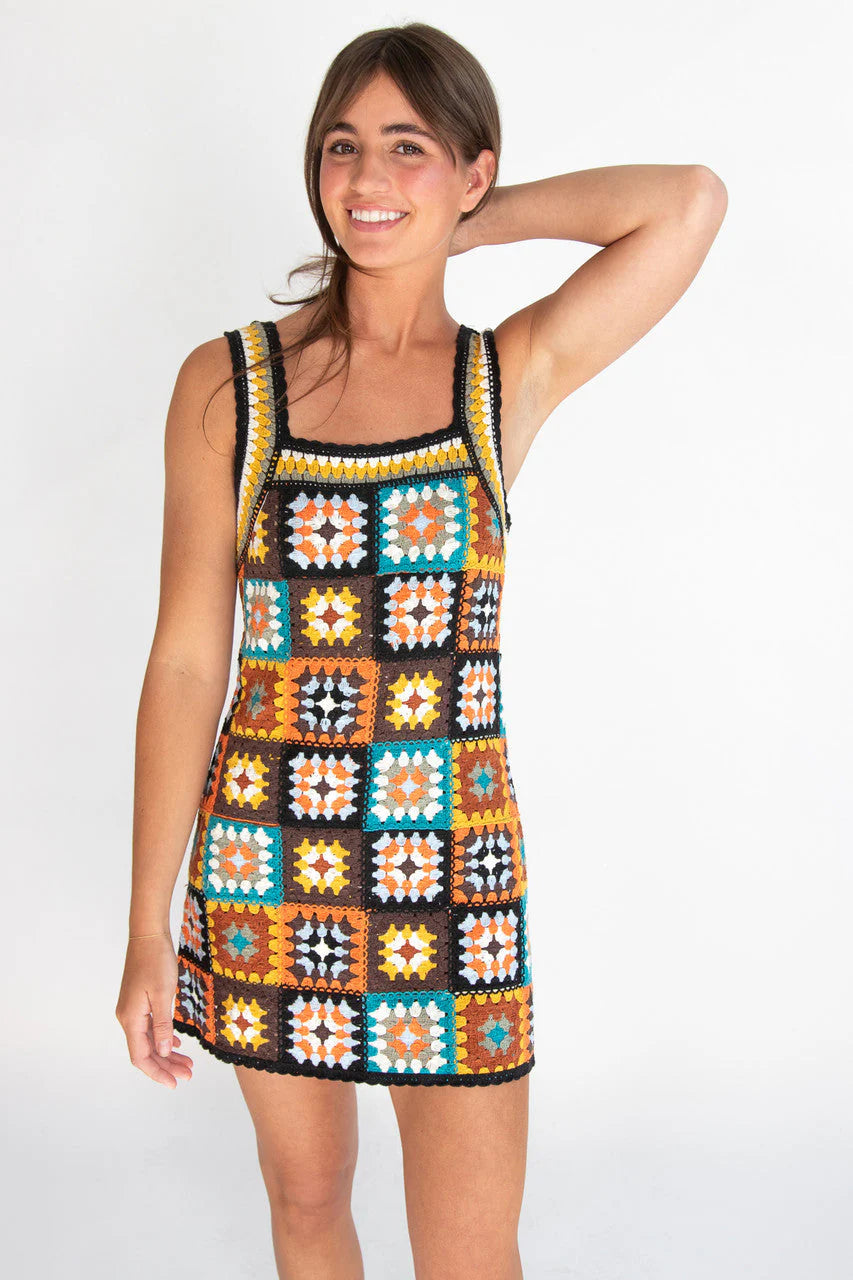 Crochet Granny Square Mini Dress
