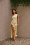 Olive Branch One Shoulder Maxi Dress Yellow