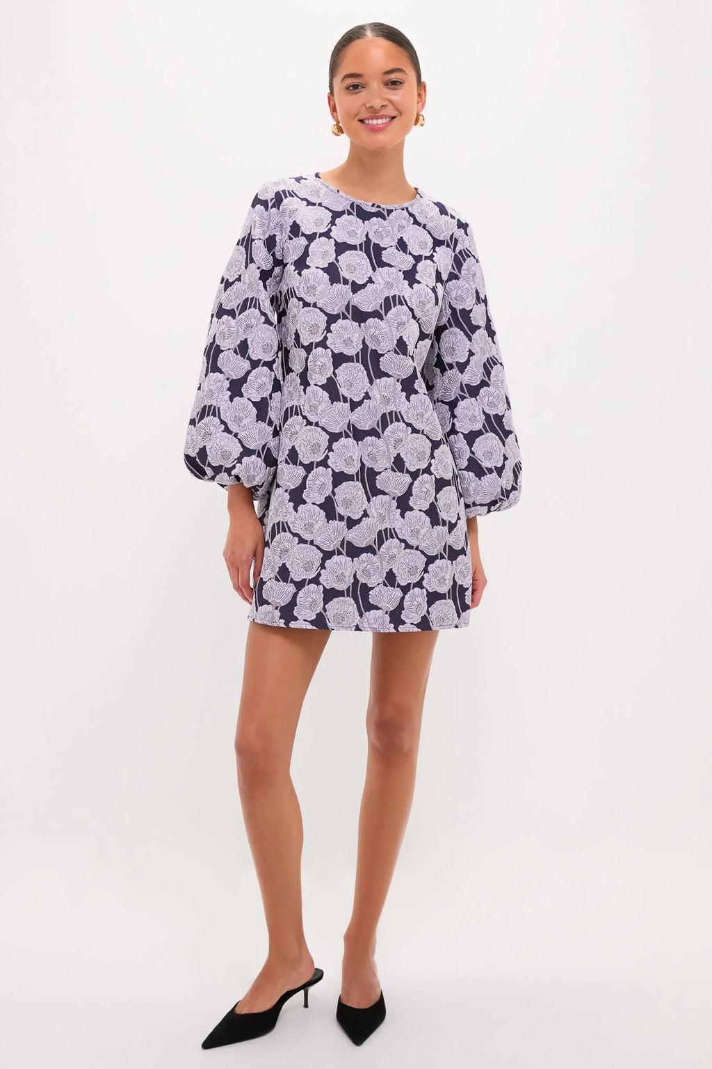 Lilac & Navy Floral Jacquard Janie Mini Dress