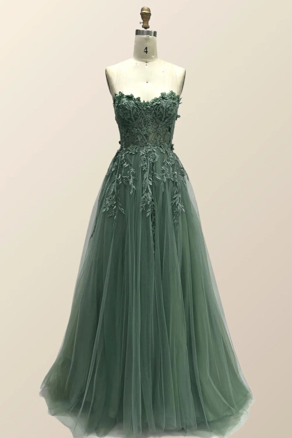 Light Blue Floral Embroidery Strapless A-line Formal Dress