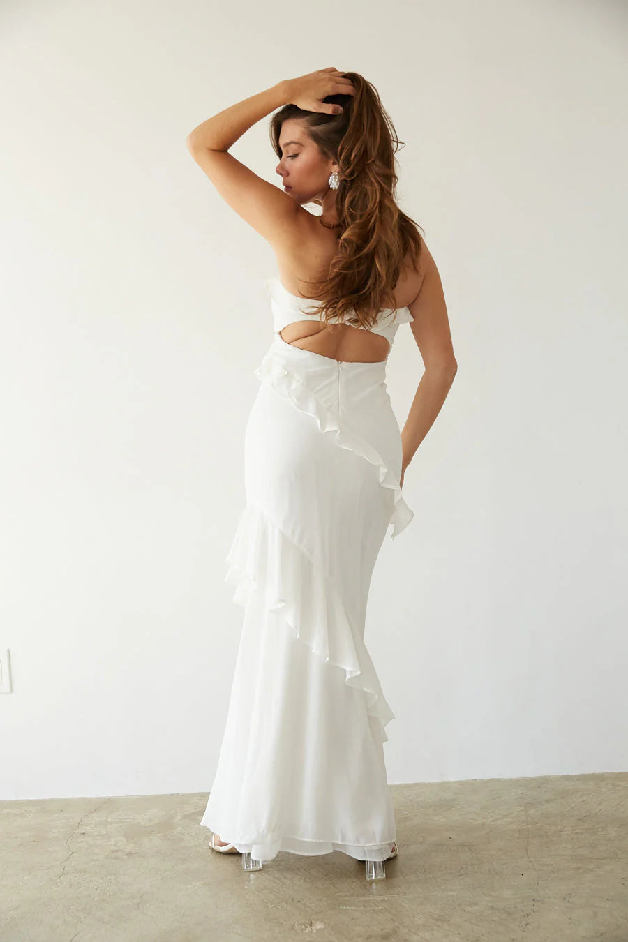 Jana Ruffle Open Back Maxi Dress
