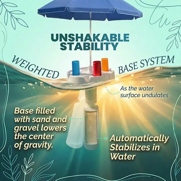 Floating Pool Umbrella with Bar and Base, Portable Pool Bar Table Umbrellas with Cup Holder & Phone Stand, Floating Poolside Shade, Included Easy Carry Bag, for Inside of Pool, Swimming Area, Lake House, Beach, Summervibes, DealsForYouDays