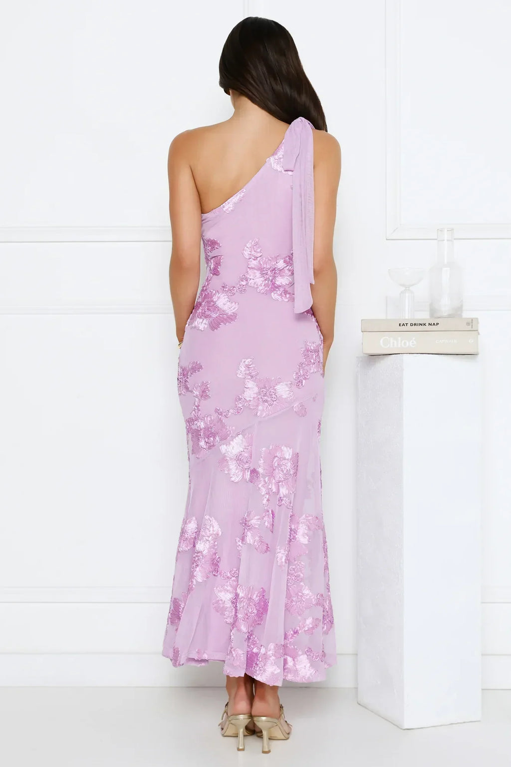 Glossy Girl One Shoulder Mesh Maxi Dress