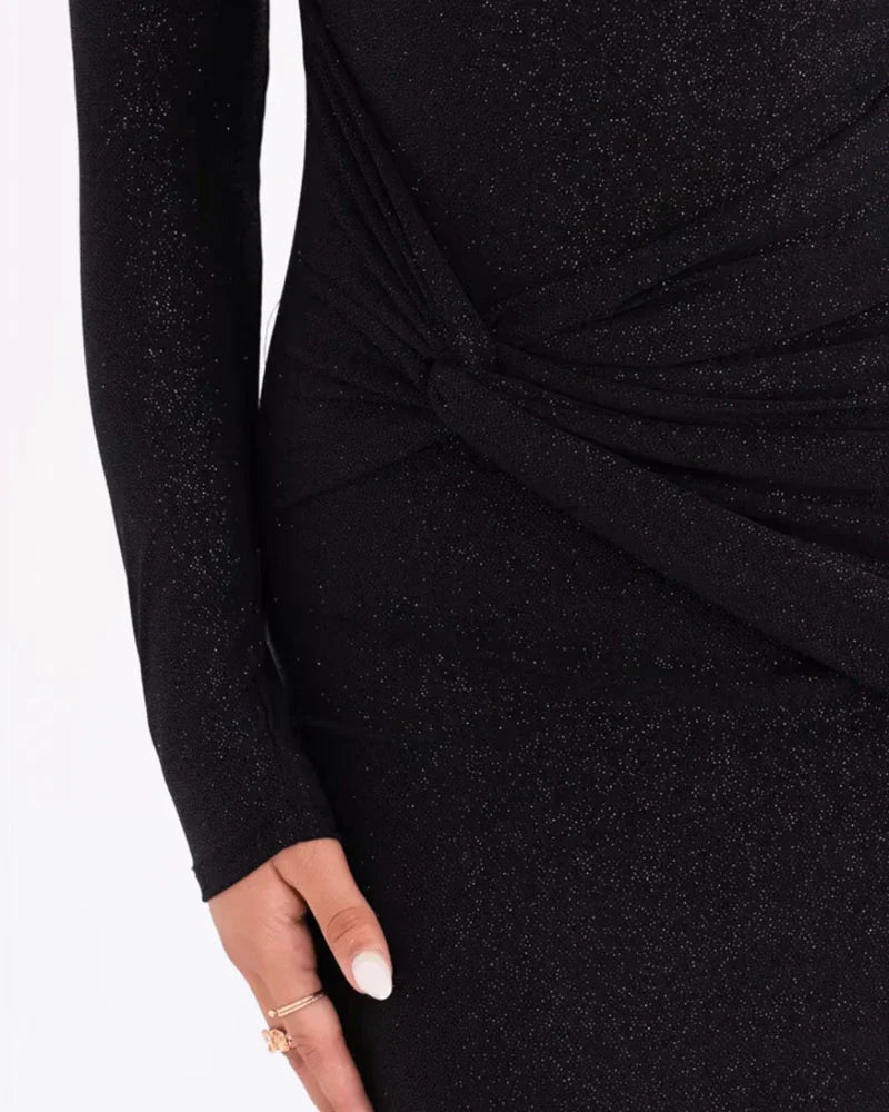 Celyra – Maxi Glitter Dress with V-Neck and Luxe Flair