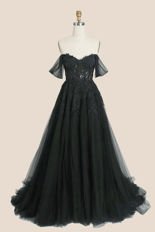 Light Blue Floral Embroidery Strapless A-line Formal Dress