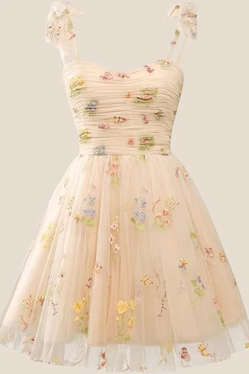 Lavender A-line Floral Short Princess Dress
