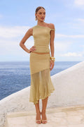 Elaine Flounce Midi Skirt - Gold