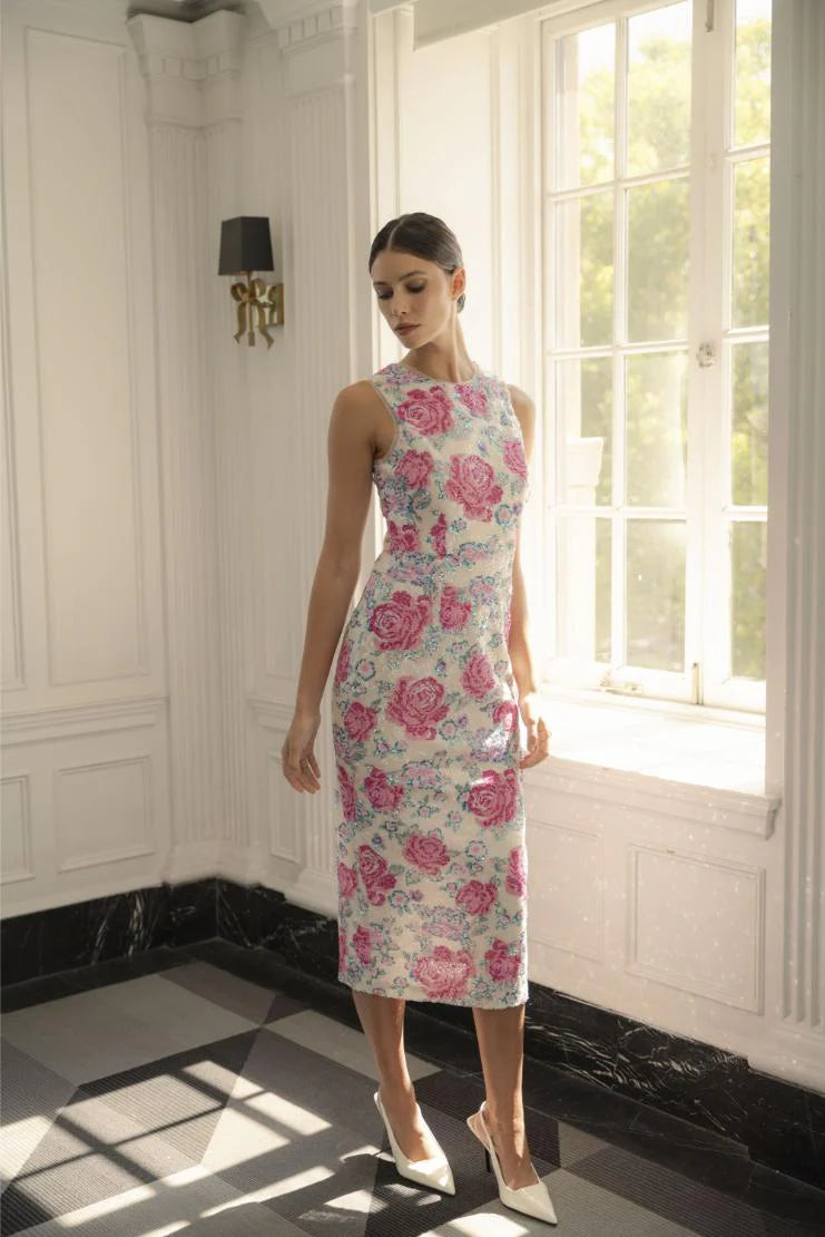 Charlotte Floral Sequin Midi Dress