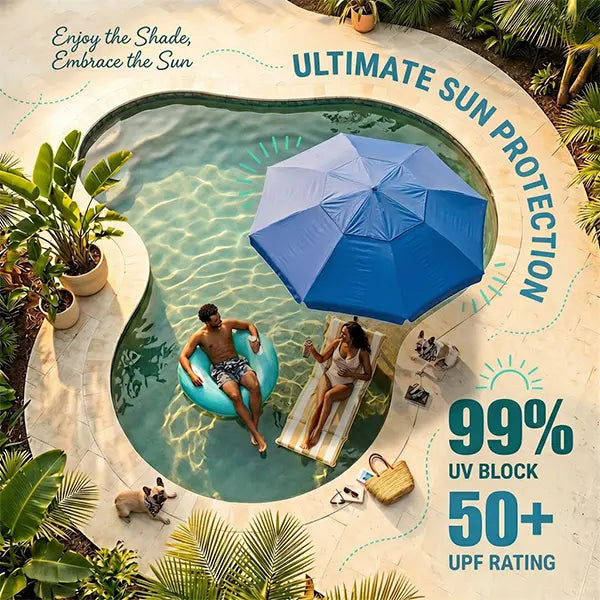 Floating Pool Umbrella with Bar and Base, Portable Pool Bar Table Umbrellas with Cup Holder & Phone Stand, Floating Poolside Shade, Included Easy Carry Bag, for Inside of Pool, Swimming Area, Lake House, Beach, Summervibes, DealsForYouDays