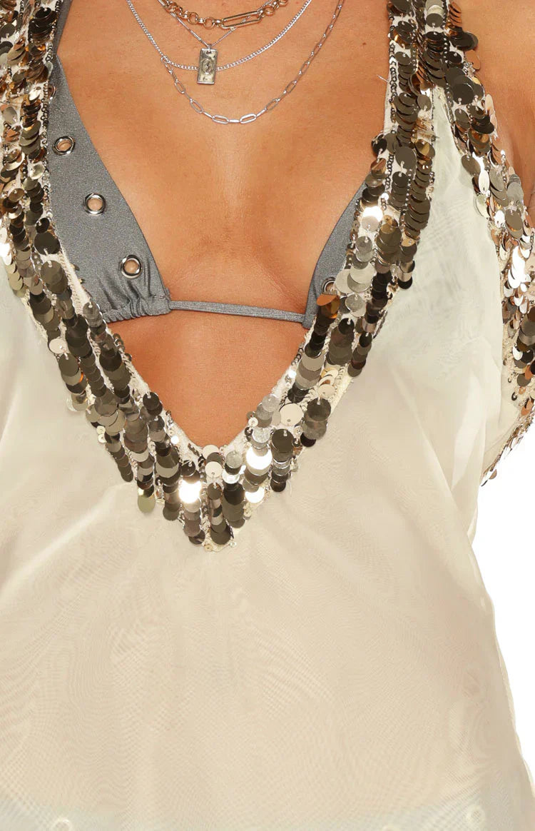 Westgate White Sequin Trim Mini Dress - PRE ORDER