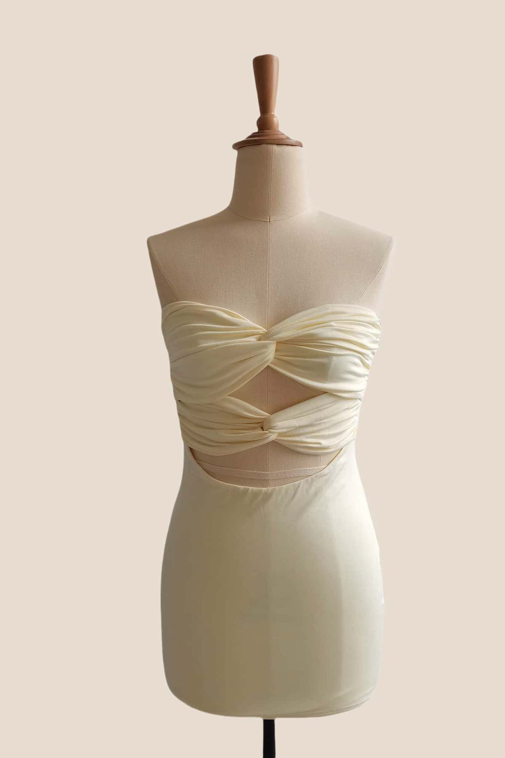 Strapless Yellow Twists Tight Mini Dress