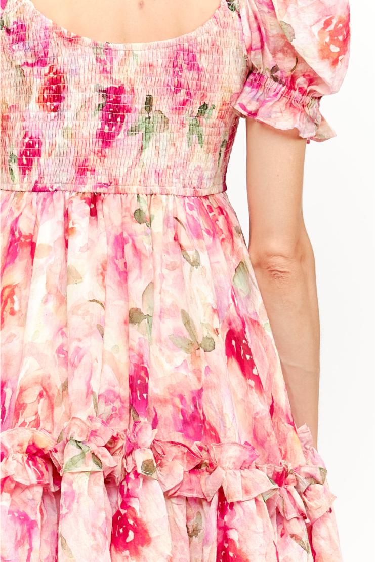 Sara Florals Puff Sleeve Ruffled Babydoll Mini