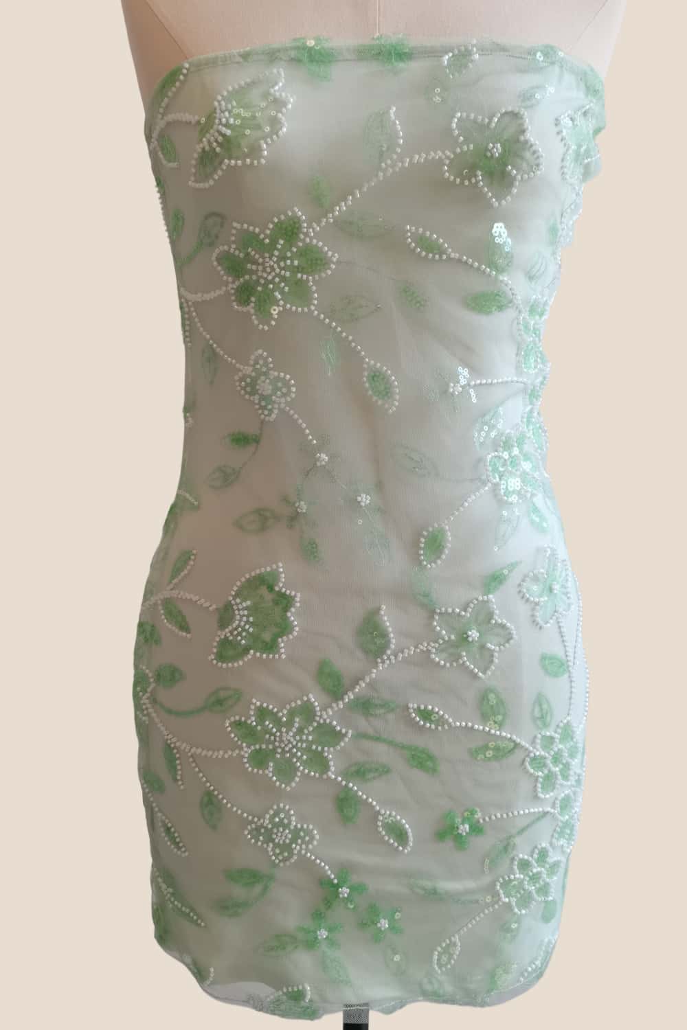 Strapless Yellow Beaded Flowers Tight Short Dress