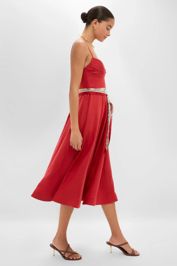 Red Rebellion Tuck Midi Dress