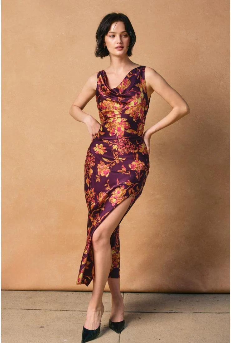 Magnolia Cowl Neck Satin Maxi Dress