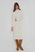 Creme Sweater Rib Turtleneck Dress