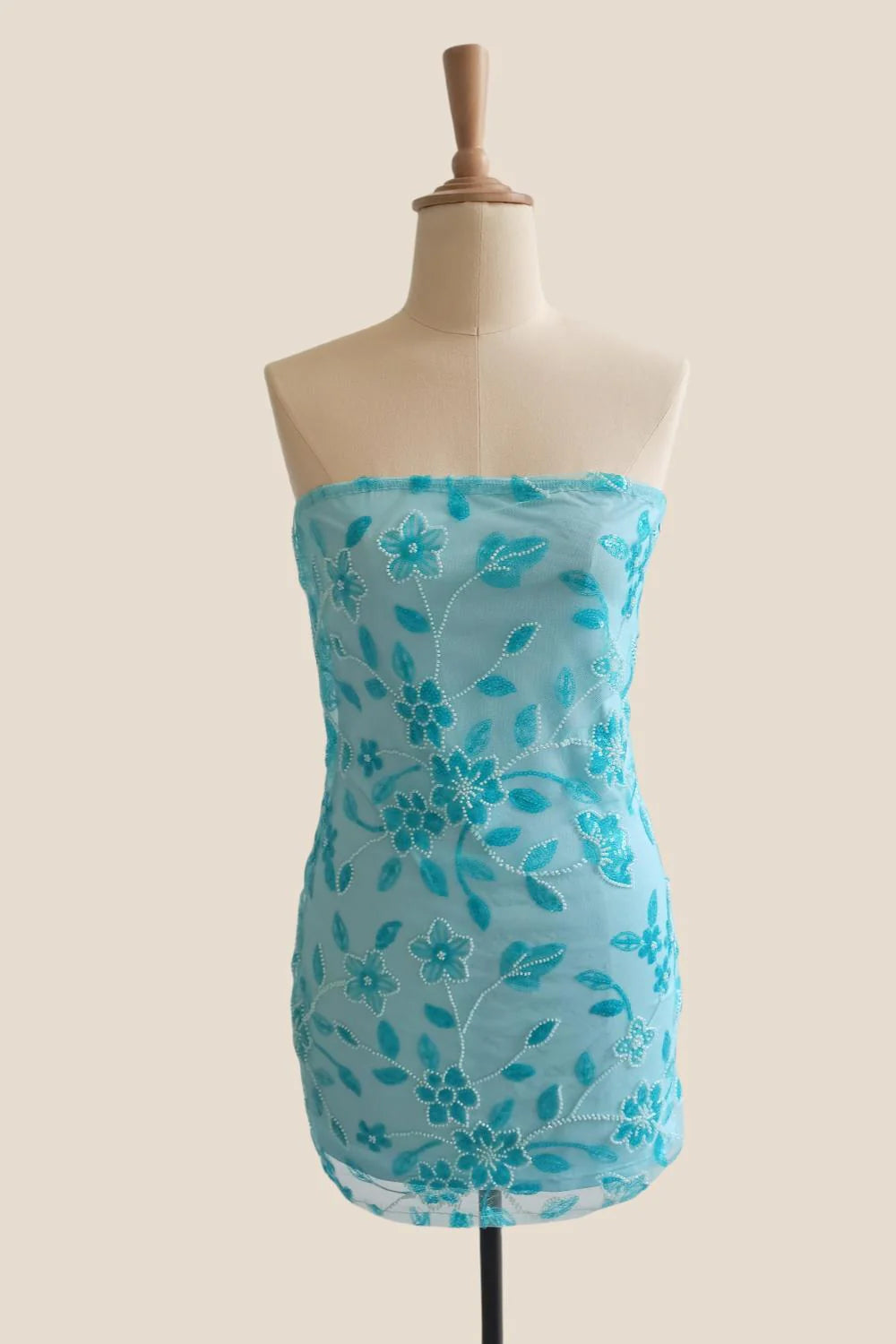 Strapless Yellow Beaded Flowers Tight Short Dress