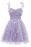 Lavender A-line Floral Short Princess Dress