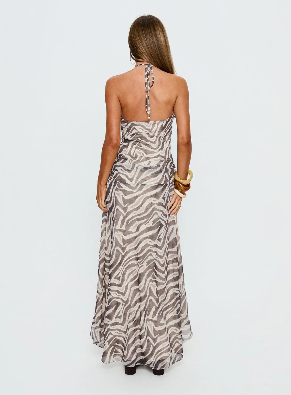Roxine Asymmetrical Halter Maxi Dress Animal Multi