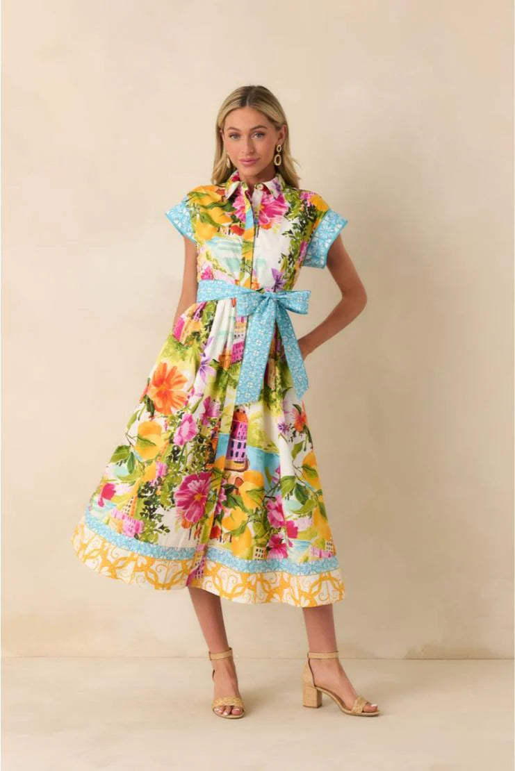 Sorrento Gardens Duo Printed Belted Midi Dress
