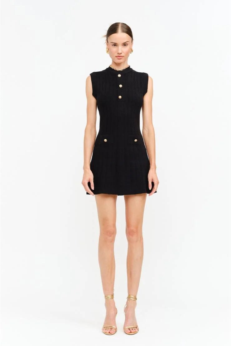 Carly Gold Buttons Knit Mini Dress