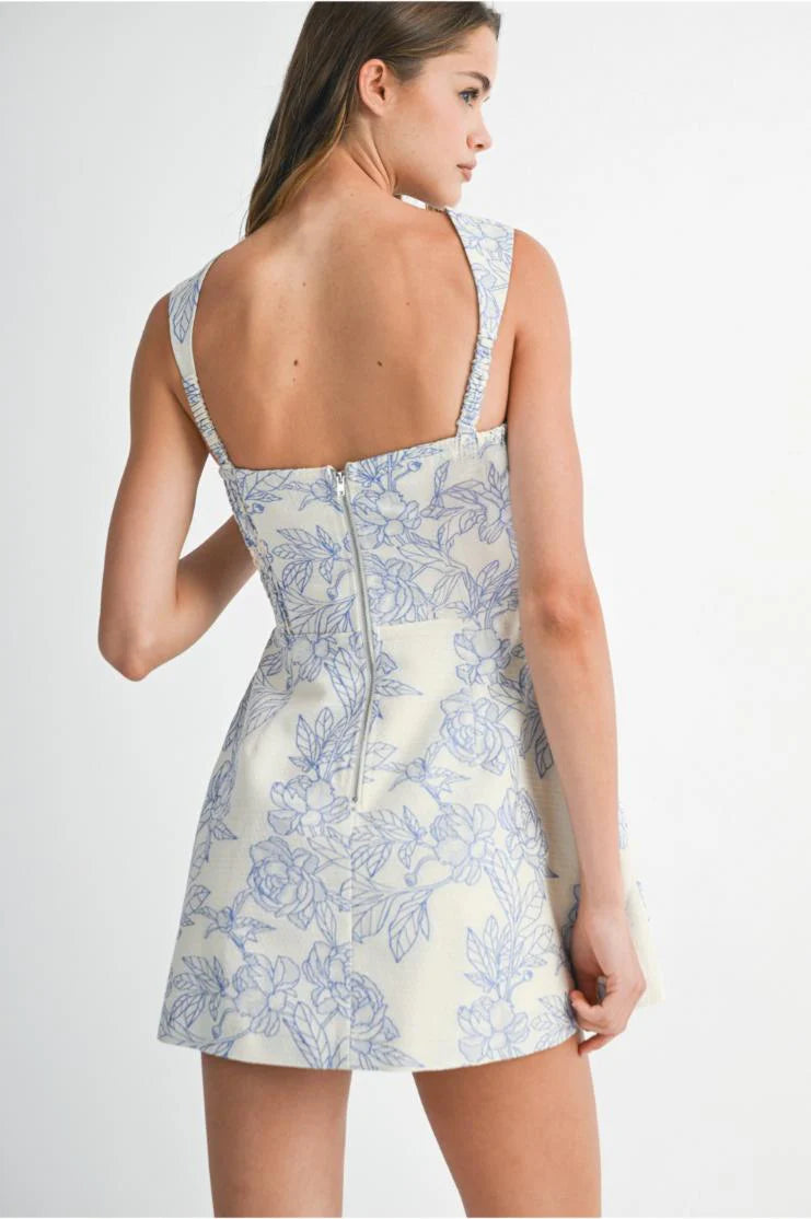 Natalia Floral Print Jacquard Mini Dress - Blue