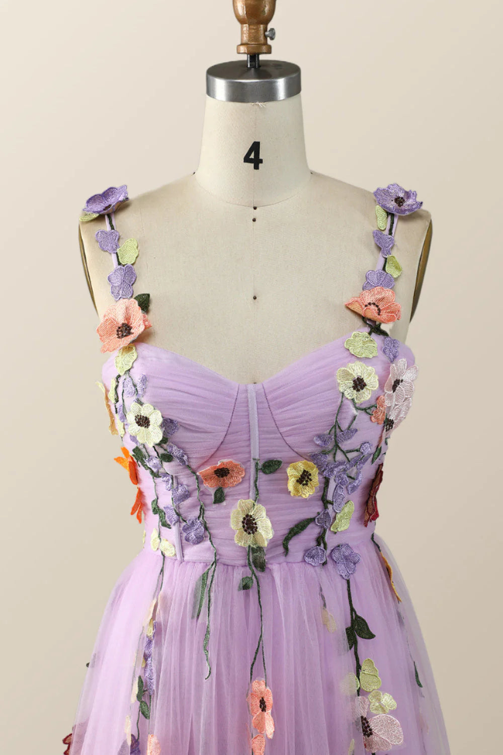 Lavender Tulle and Floral Embroidery Long Formal Gown