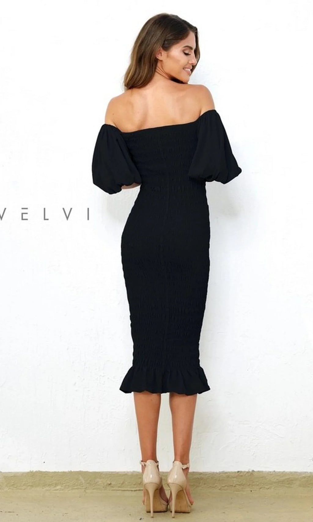 Skyla by Velvi Midi Wedding Guest Dress