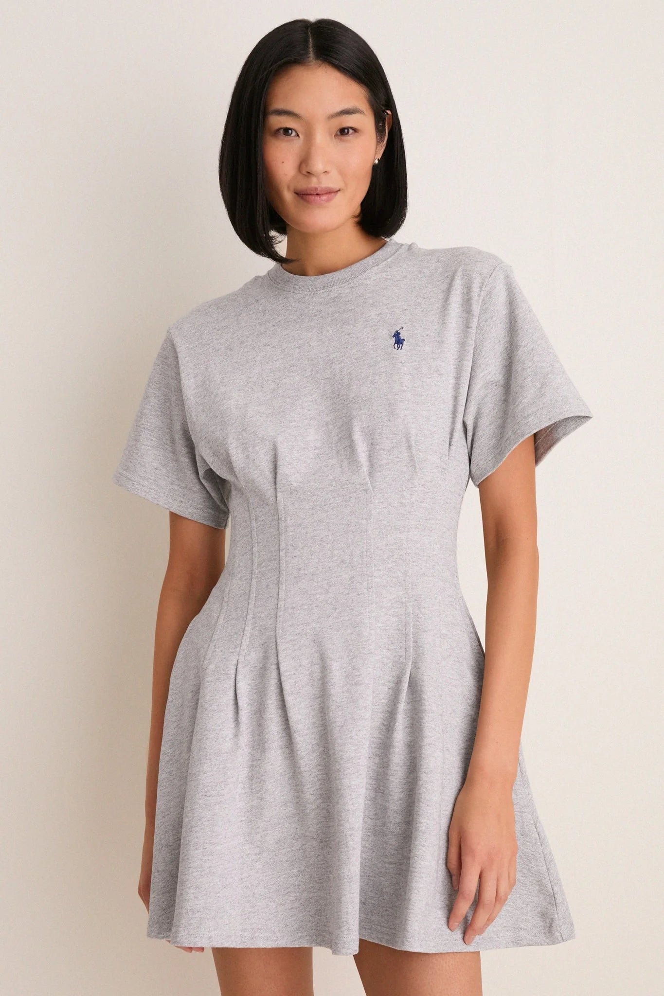 Cobblestone Heather Jersey Knit Crewneck Mini Dress