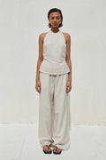 Heather Pant - Stone Pinstripe