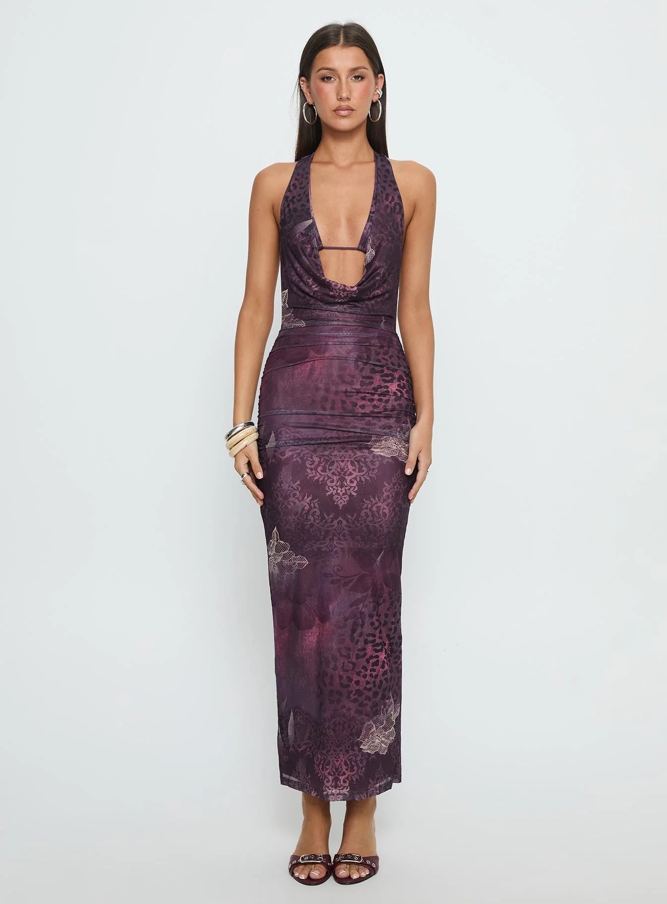 Manaia Cowl Halter Neck Maxi Dress Multi