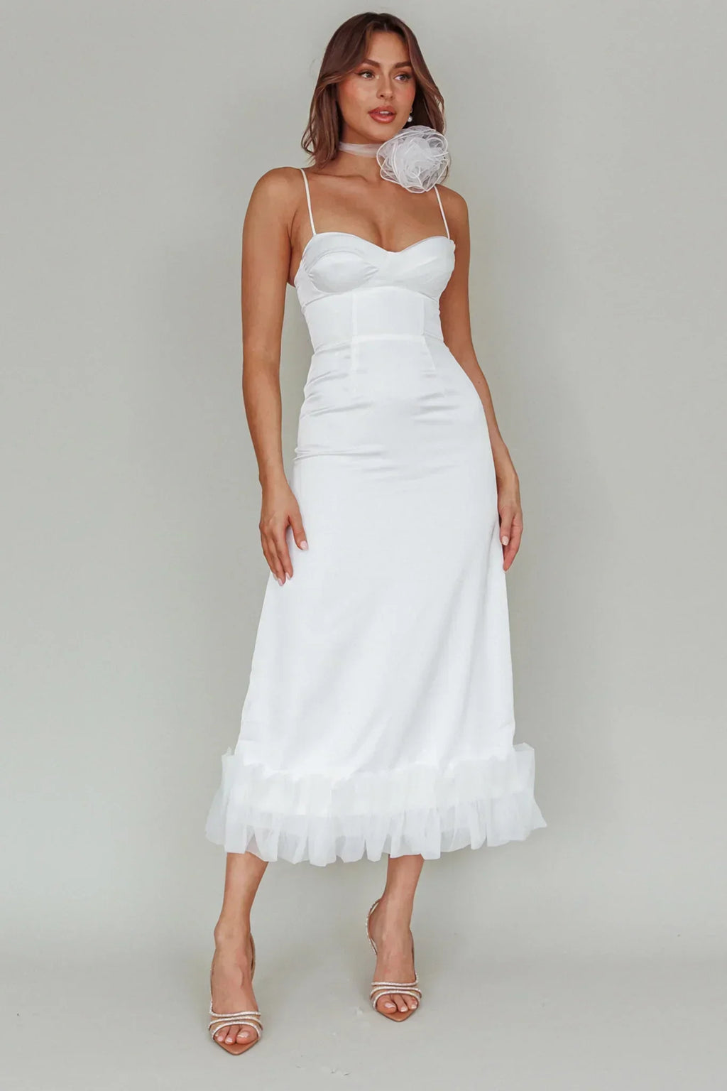 Buona Sera Hem Decoration Midi Dress White