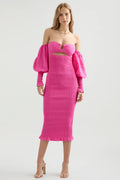 Lucia Shirred Midi Dress - Pink