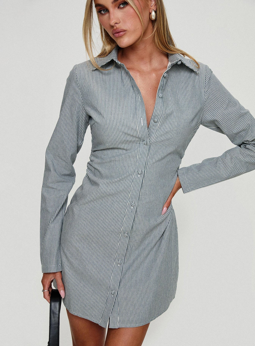 Publicity Long Sleeve Mini Dress Blue Pinstripe