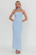 Truth Be Told Reverse Halter Maxi Dress Blue