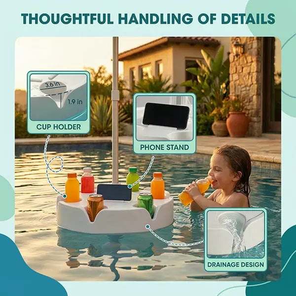 Floating Pool Umbrella with Bar and Base, Portable Pool Bar Table Umbrellas with Cup Holder & Phone Stand, Floating Poolside Shade, Included Easy Carry Bag, for Inside of Pool, Swimming Area, Lake House, Beach, Summervibes, DealsForYouDays