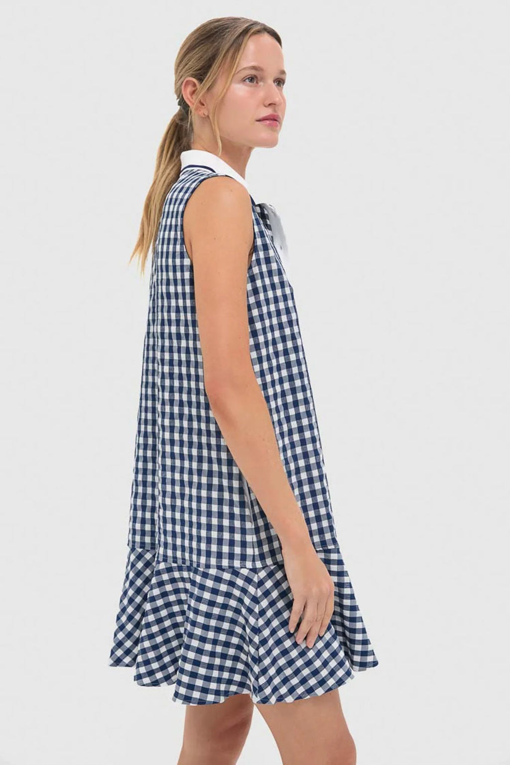 Navy Gingham Sleeveless Performance Seersucker May Golf Dress