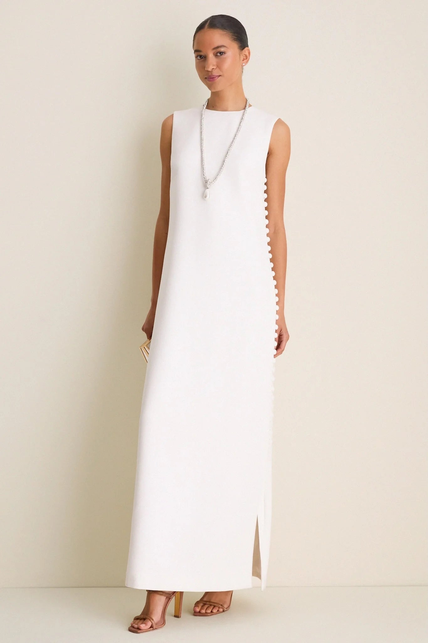 Cloud White Crepe Button Camille Maxi Dress