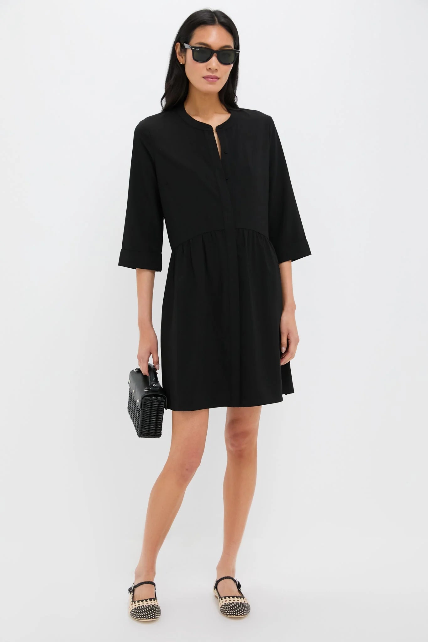 Black Stretch Crepe Royal Shirt Dress