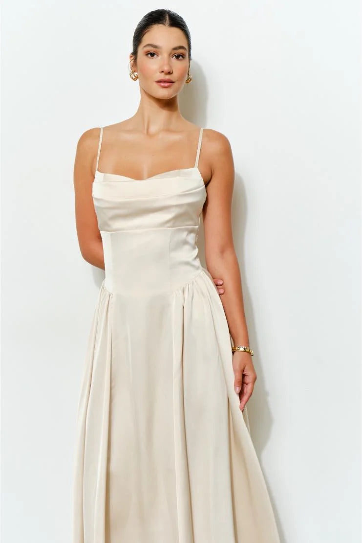 Jessie Satin A-Line Midi Dress - Ivory