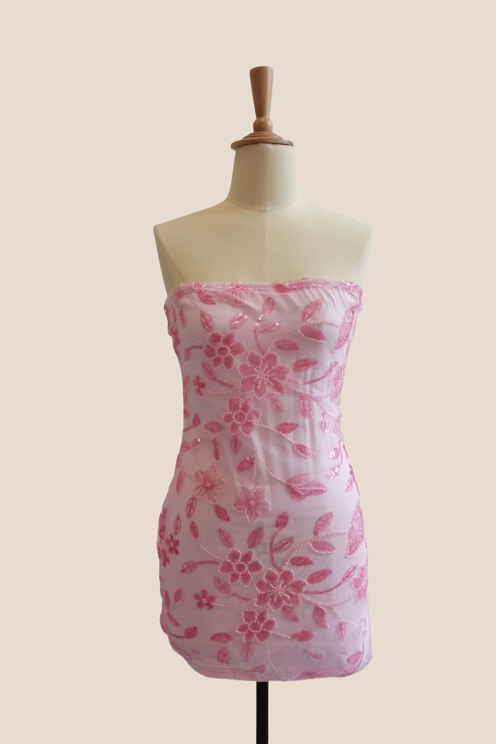 Strapless Yellow Beaded Flowers Tight Short Dress
