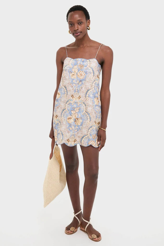 Damask Denim Daylight Scallop Mini Dress