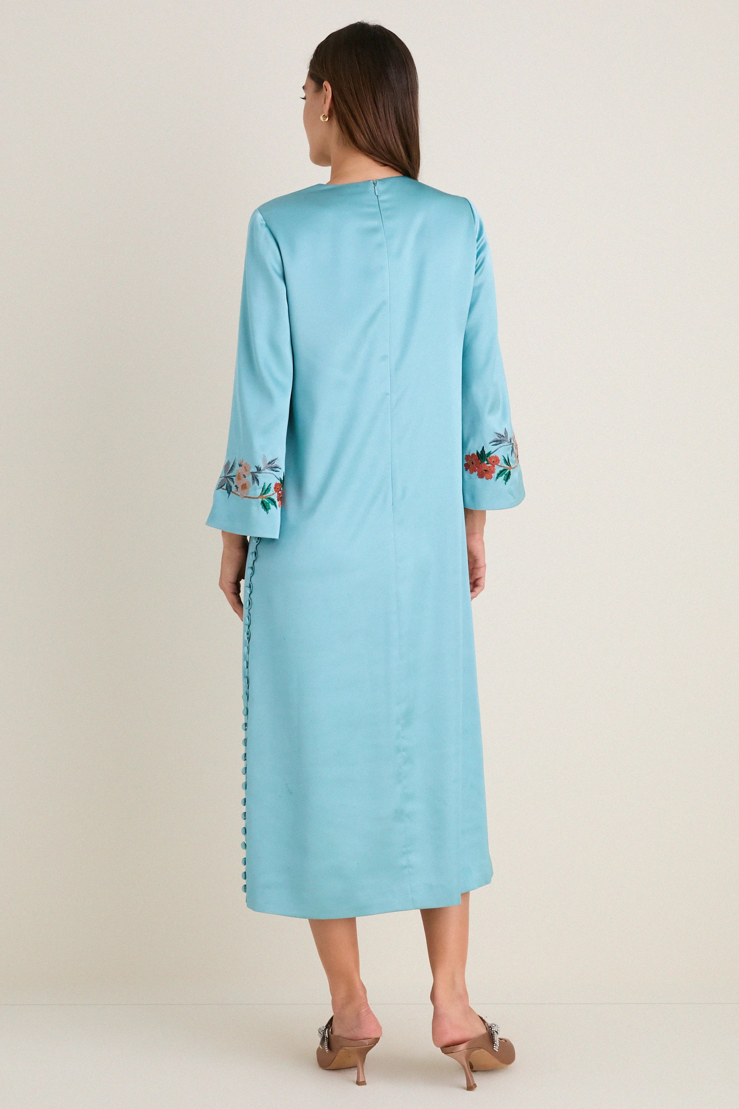 Cameo Blossom Embroidered Duchess Satin Jamie Dress