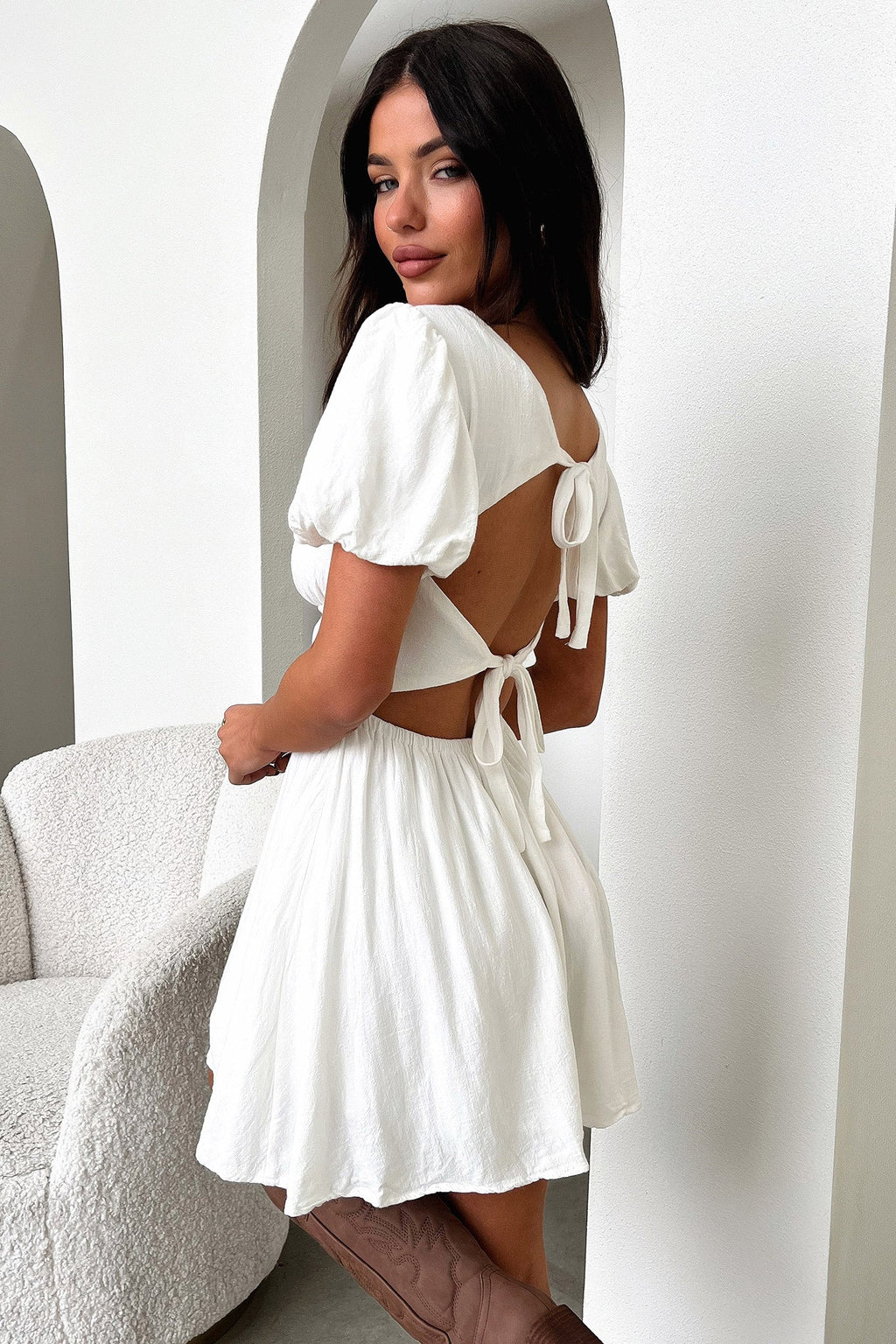 Whitney Square Neck Mini Dress - White