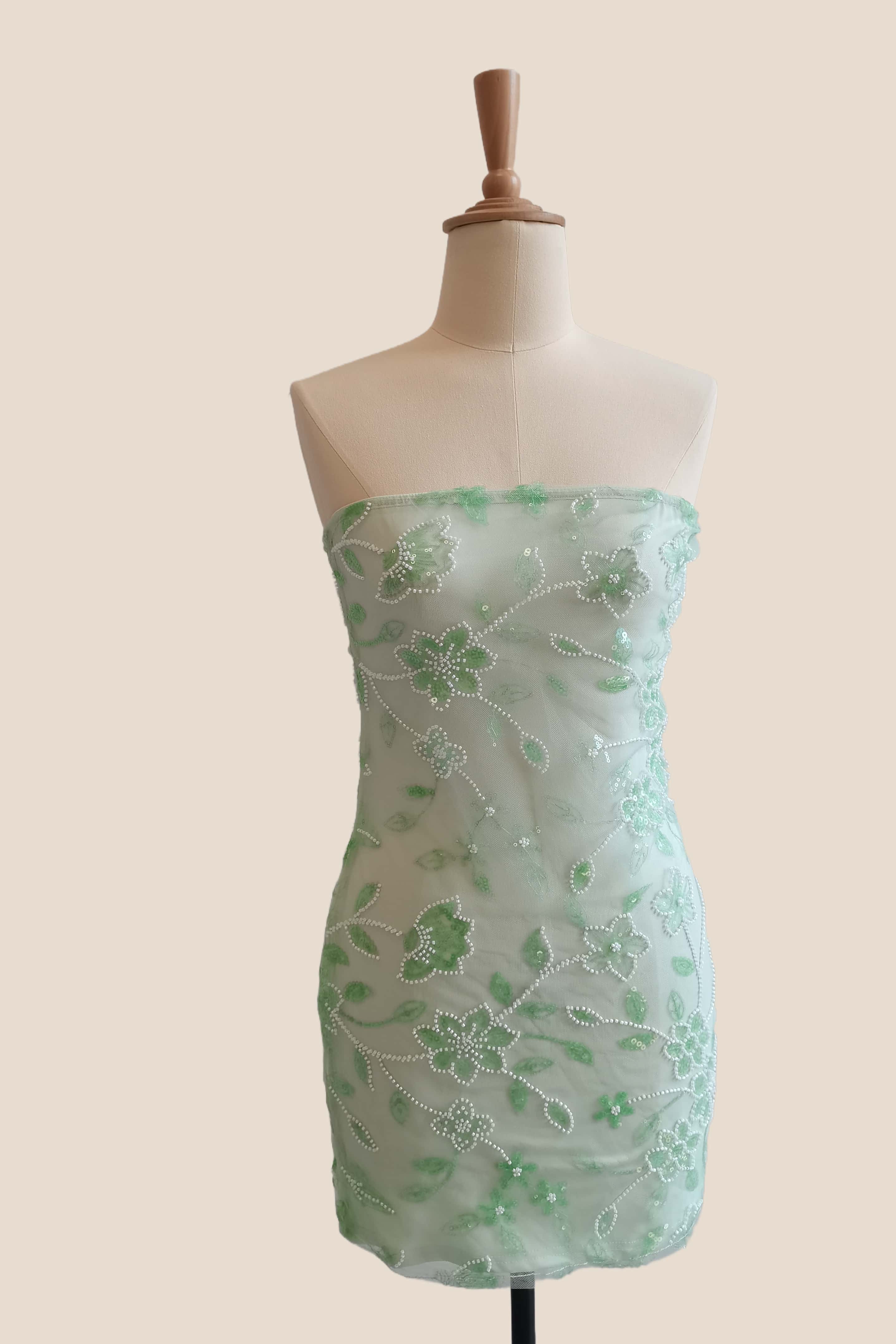 Strapless Yellow Beaded Flowers Tight Short Dress