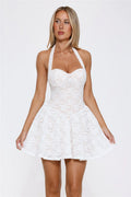 Delicate Daydream Halter Lace Mini Dress White