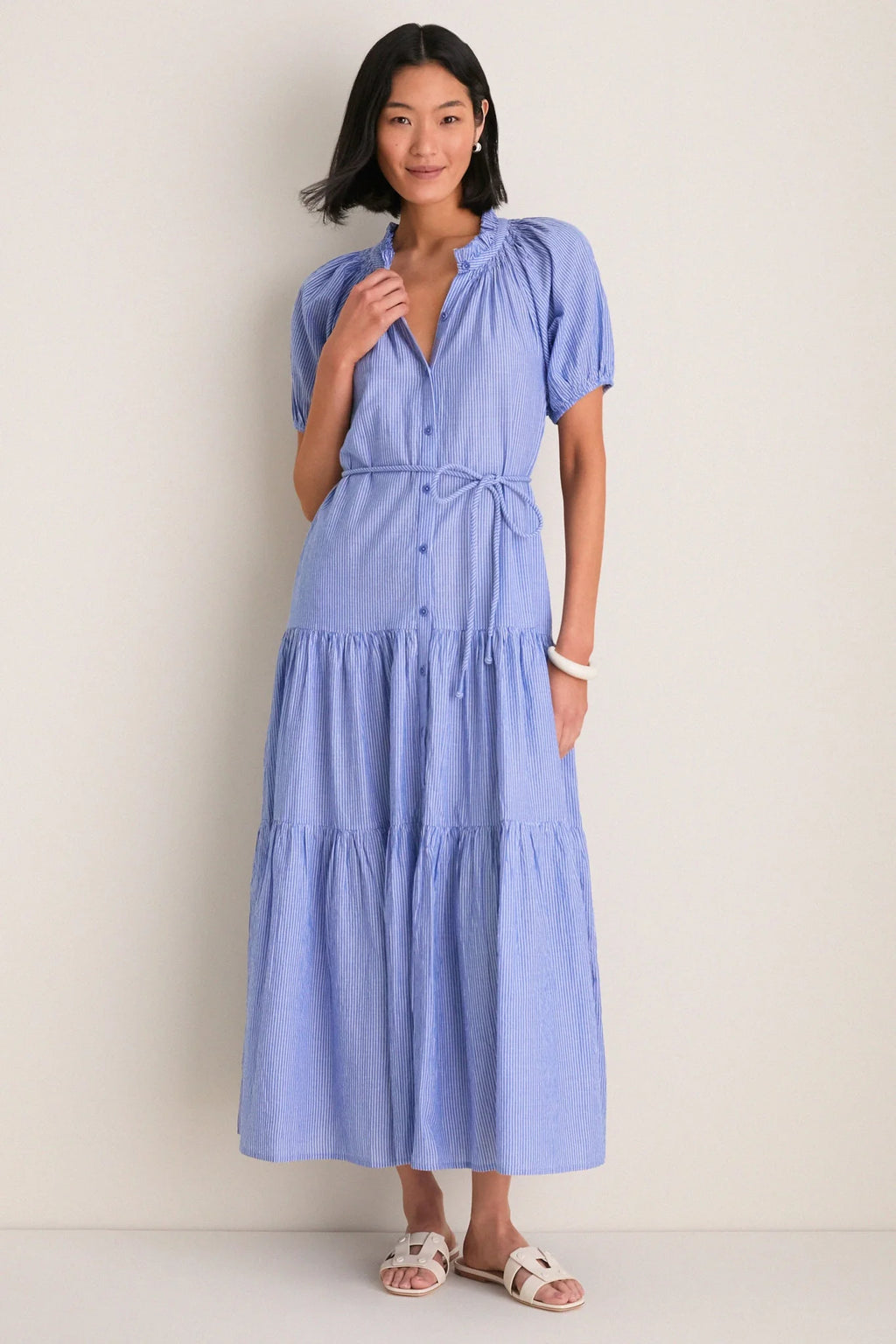 Microstripe Blue and Cream Mazza Maxi