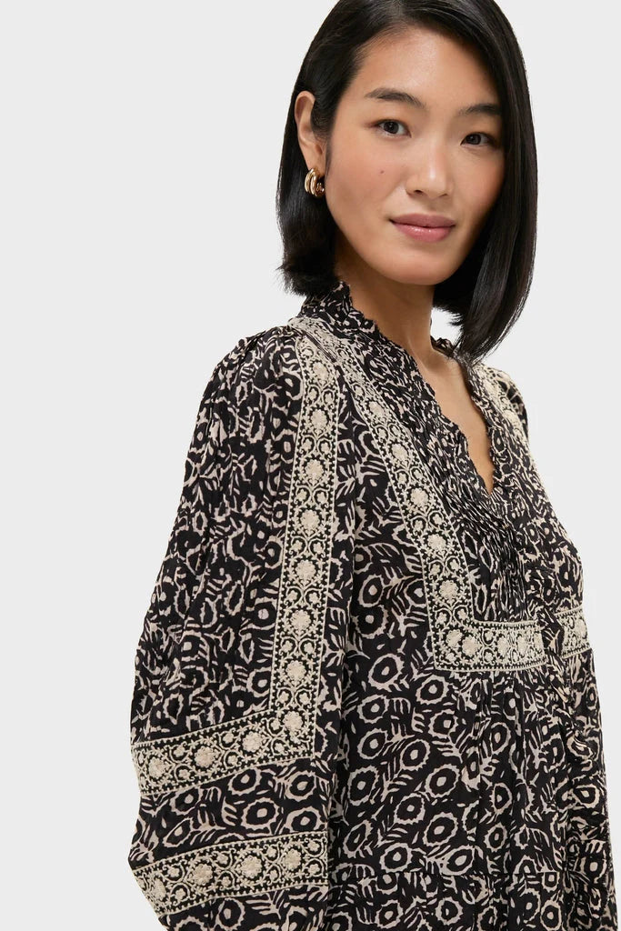Multi Emmeline Print Long Sleeve Mini Tiered Dress