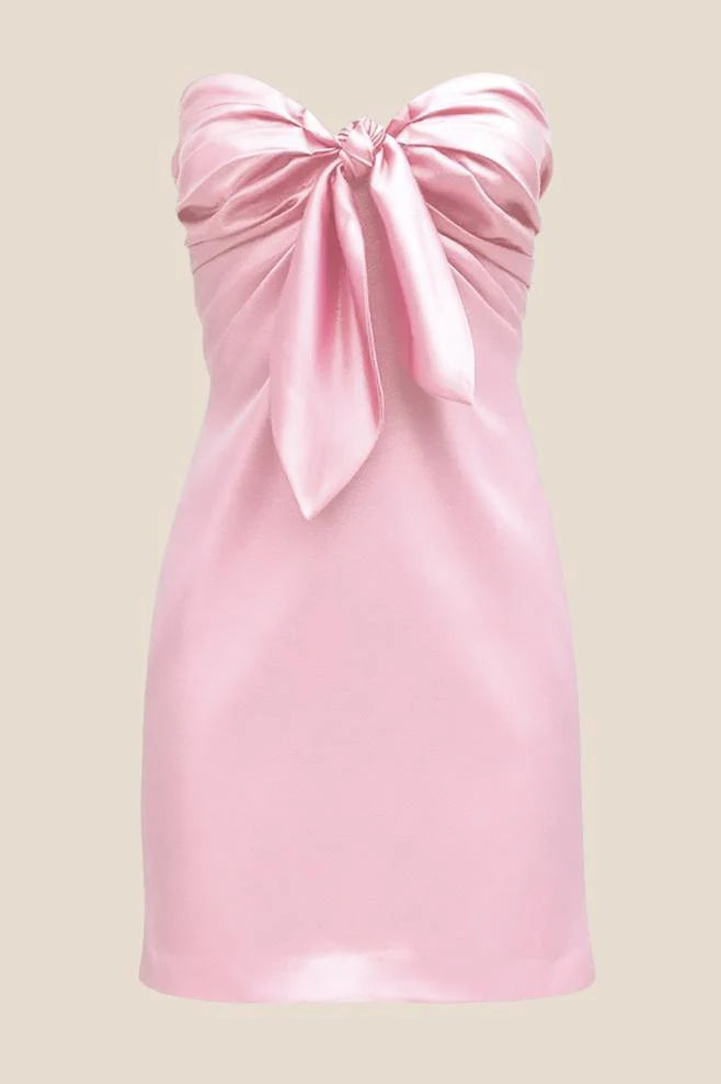 Strapless Yellow Tie Front A-line Short Dress