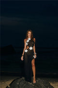 Monaco Sun Knit Halter Maxi Dress Black
